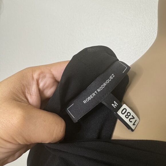 Robert Rodriguez Dress Medium Black Wrap Midi V-Neck Sleeveless Chiffon Overlay - Picture 10 of 15